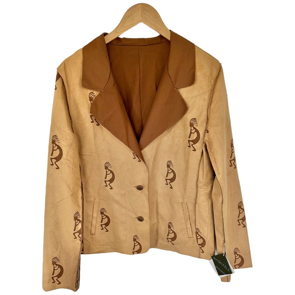 Montanaco Faux Suede Tribal Reversible Jacket Cognac Size Medium